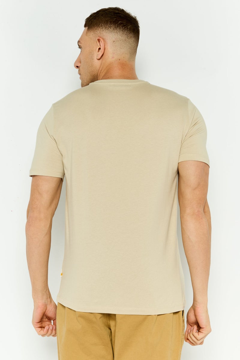 Gazzarrini تي شيرت رجالي بأكمام قصيرة وياقة دائرية، مطبوع برسومات، بيج - Image 2